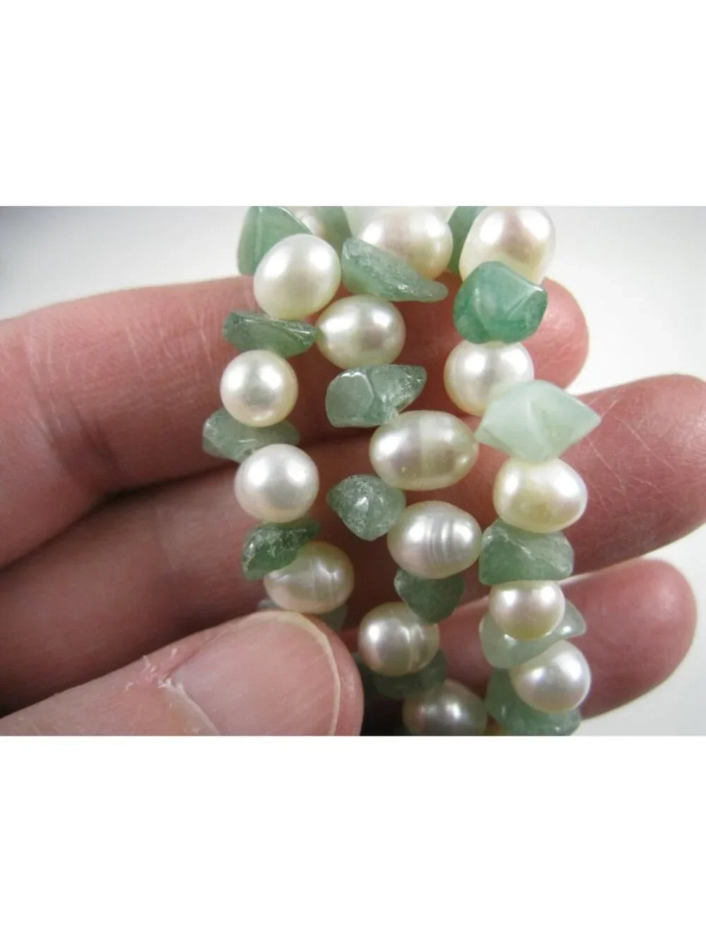 Vintage Multi Strand Jade Chip Freshwater Pearl Beaded Bracelet Silver Tone Box
